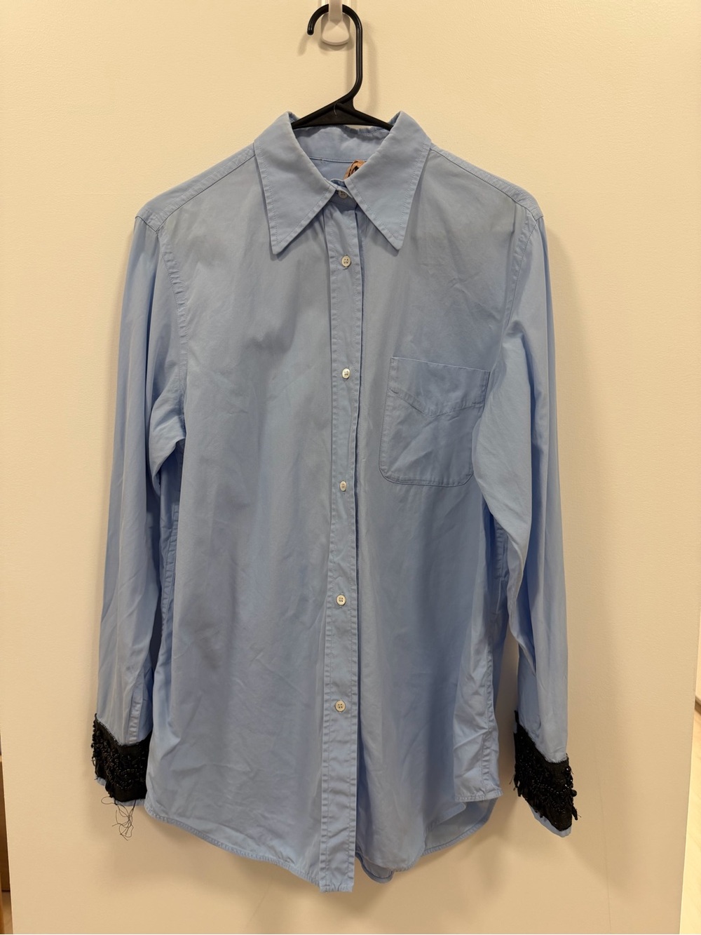 Authentic N21 Light Blue WoMen’s Button-Down Shirt with Black Cuff Detail Saks
